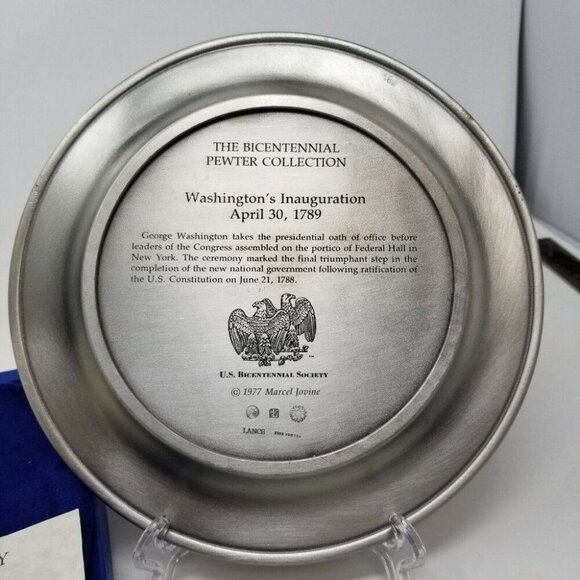 1977 Marcel Jovine Plate 8.5" Washington's Inauguration Bicentennial Pewter - Picture 5 of 6